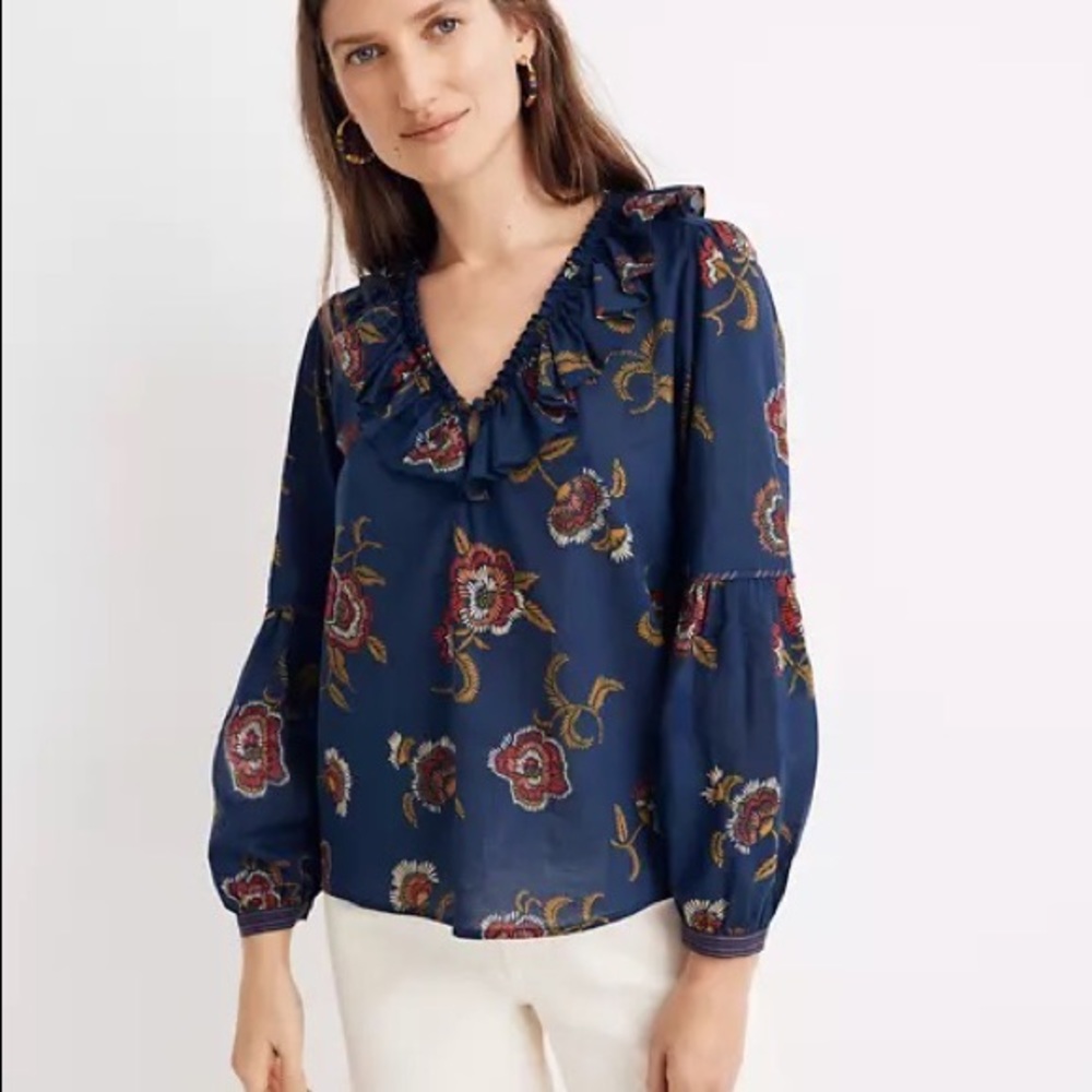 Madewell x Warm Ruffle-Collar in Honolulu Hibiscus Blouse Large
